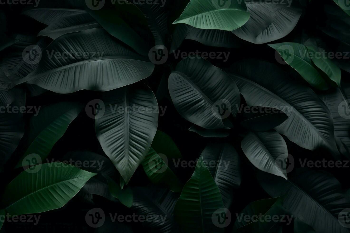 AI generated Black dark leaves background. Generate ai photo
