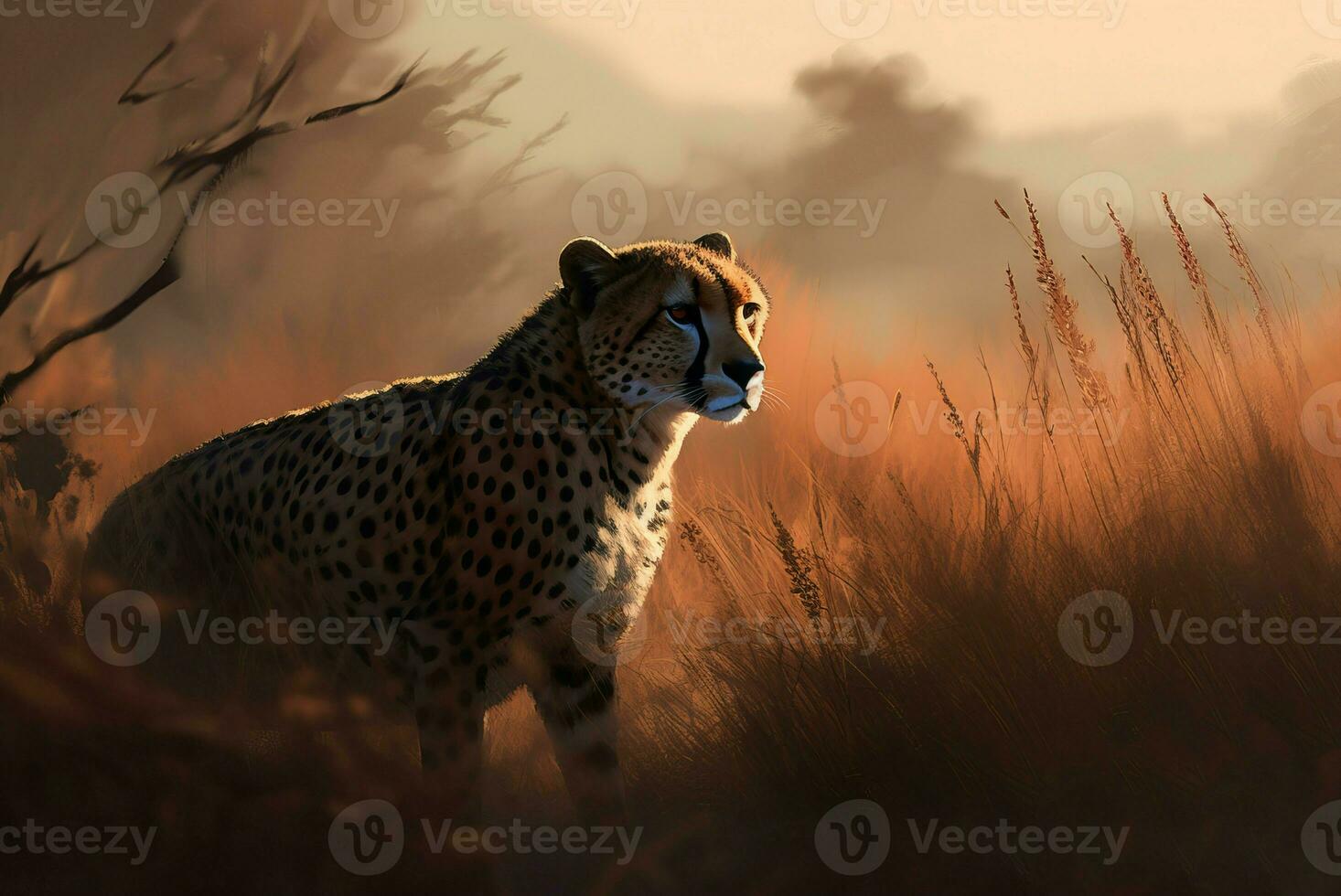 AI generated Cheetah stalking savannah. Generate ai photo