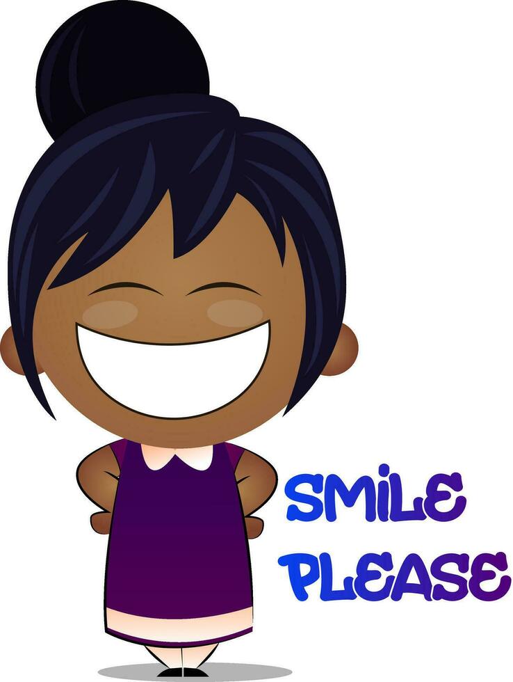 Little brown girl character smiling vector