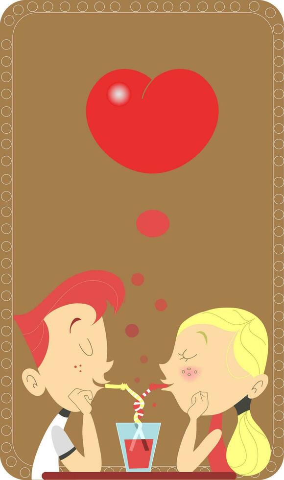 a cartoon couple is eating a drink with a heart vector