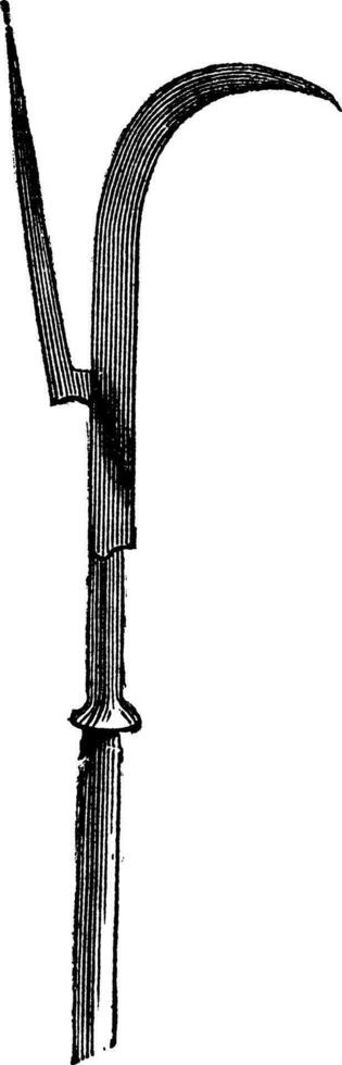 a black and white drawing of a long, curved knife vector
