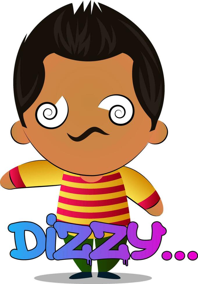 Little brown boy character is dizzy vector