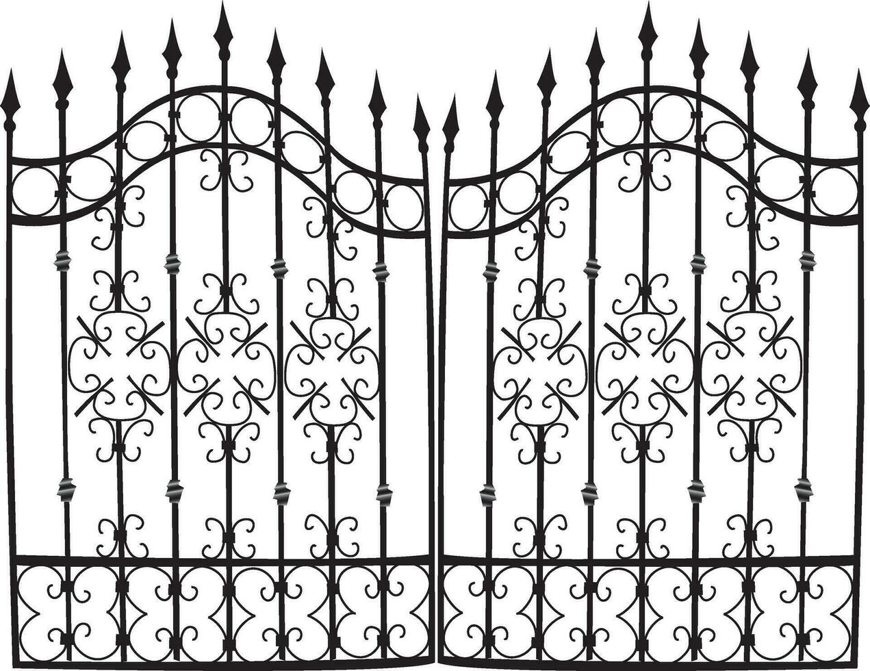 an iron gate with ornate designs on it vector