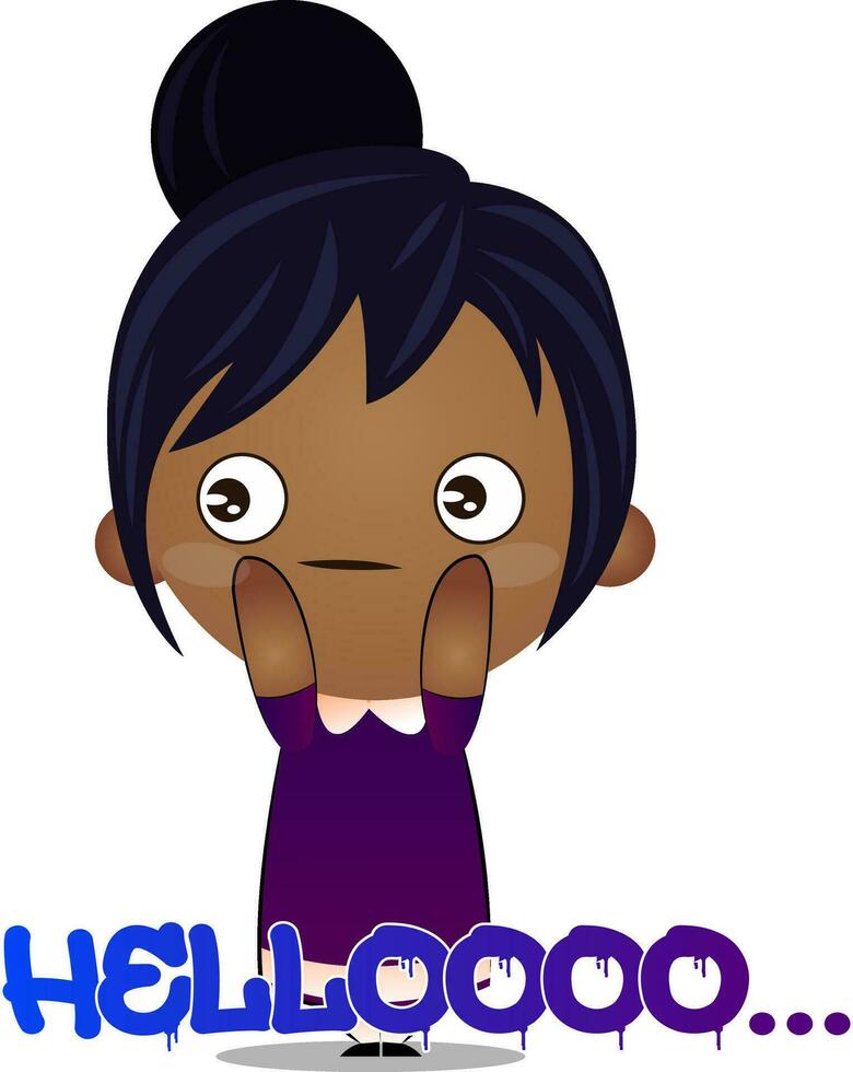 Little brown girl character saying hello vector