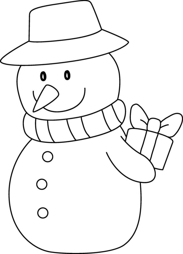 monigote de nieve dibujos animados dibujado con sencillo líneas. el monigote de nieve tiene rama brazos, usa un sombrero, y es adornado para Navidad con un alegre monigote de nieve dibujos animados teniendo divertido en Navidad día. vector