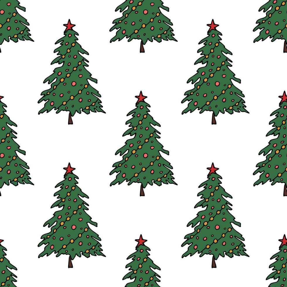 Seamless pattern with geometric minimal scandinavian Christmas tree doodle for decorative print, wrapping paper, greeting cards and fabric vector