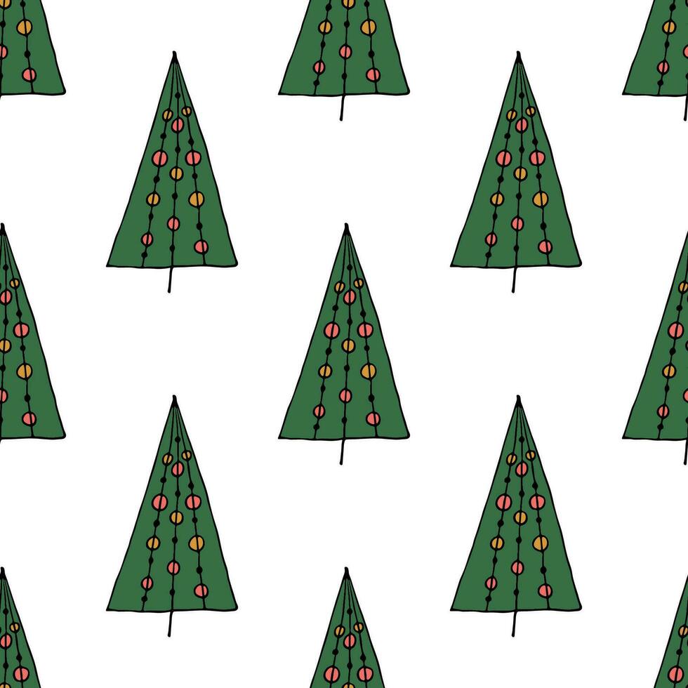 sin costura modelo con geométrico mínimo escandinavo Navidad árbol garabatear para decorativo imprimir, envase papel, saludo tarjetas y tela vector