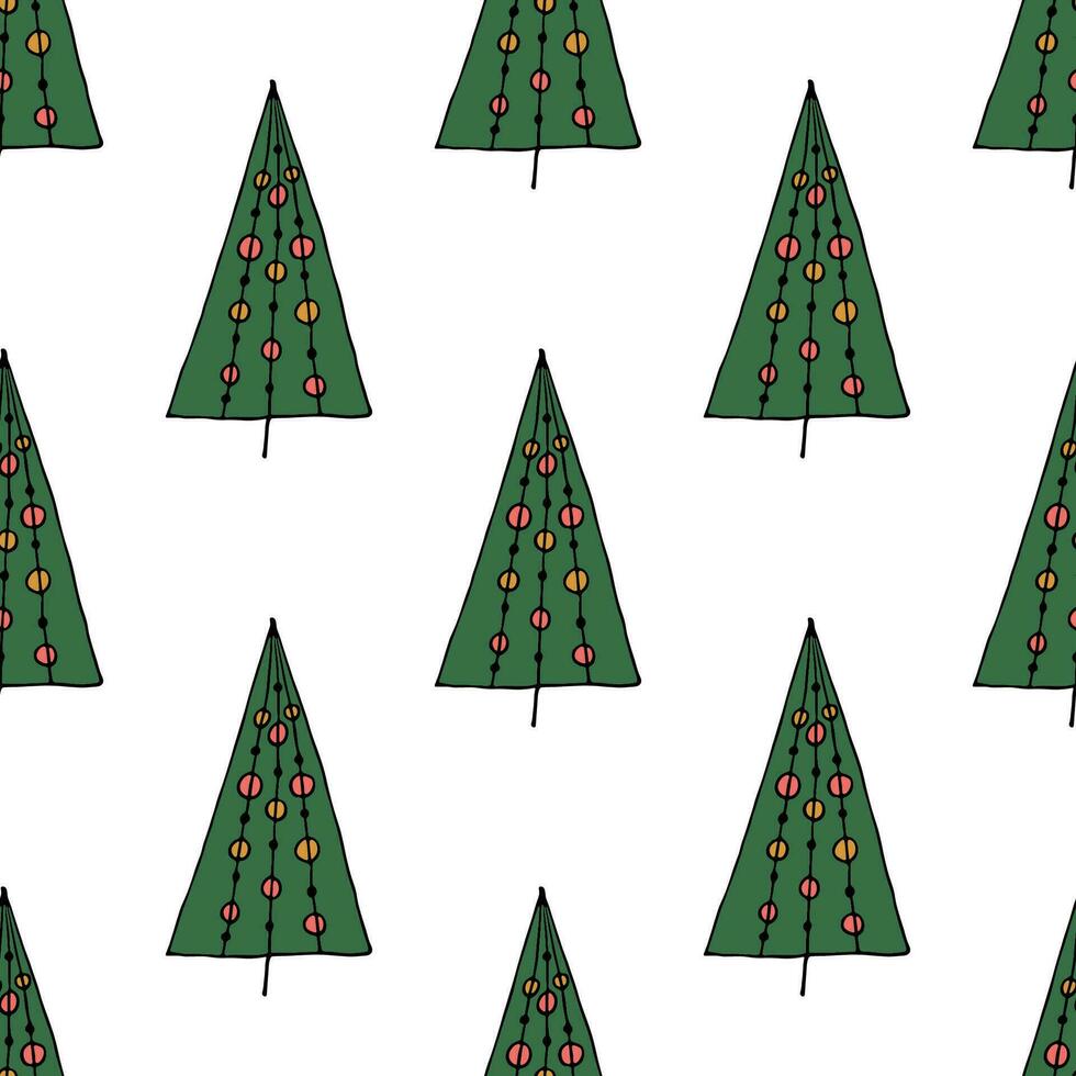 Seamless pattern with geometric minimal scandinavian Christmas tree doodle for decorative print, wrapping paper, greeting cards and fabric vector