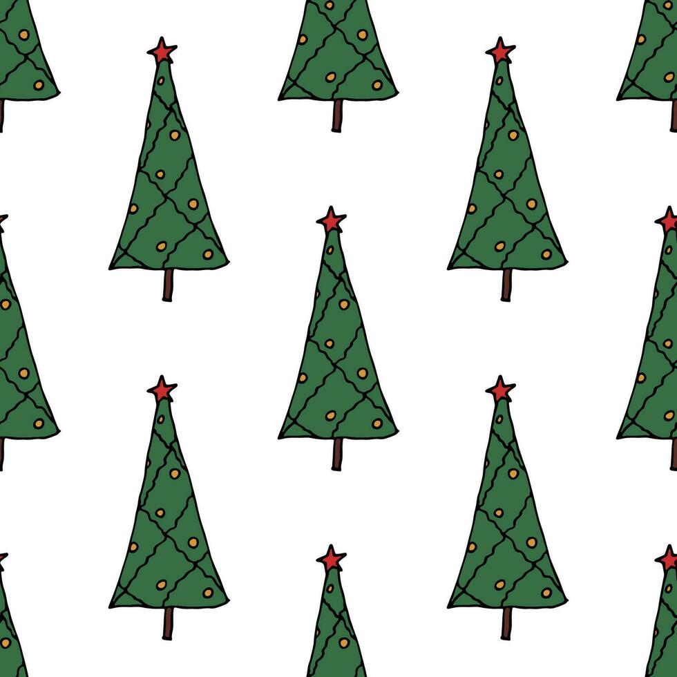 Seamless pattern with geometric minimal scandinavian Christmas tree doodle for decorative print, wrapping paper, greeting cards and fabric vector