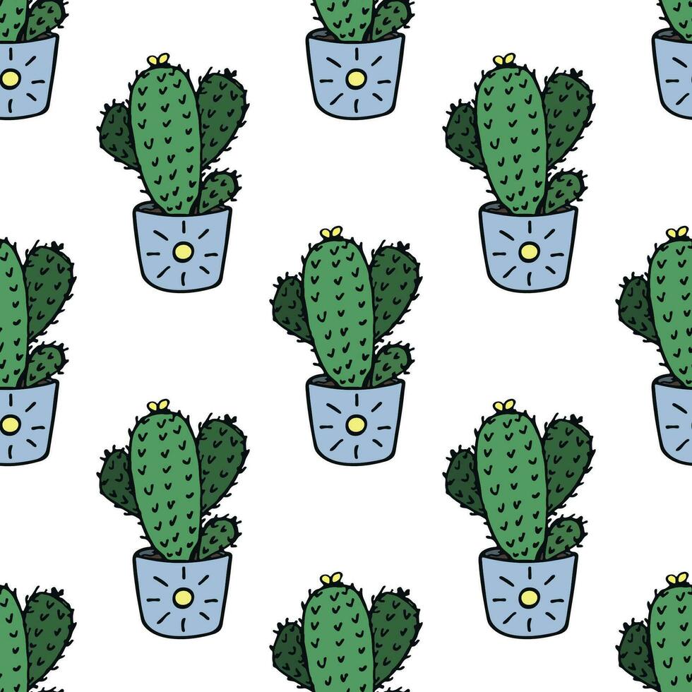 sin costura modelo con cactus garabatear para decorativo imprimir, envase papel, saludo tarjetas y tela vector