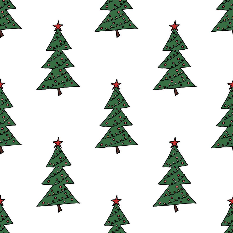 Seamless pattern with geometric minimal scandinavian Christmas tree doodle for decorative print, wrapping paper, greeting cards and fabric vector