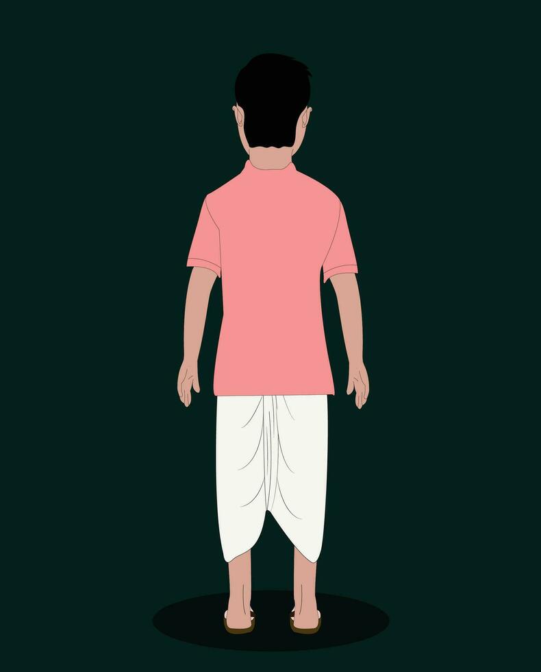 Indian boy back view cartoon character for animation vector