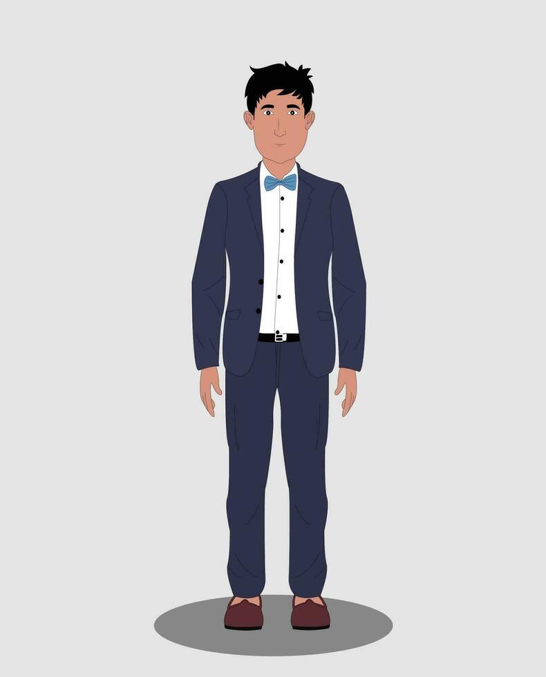 Business man front view cartoon character for cartoon animation stories Free Vector