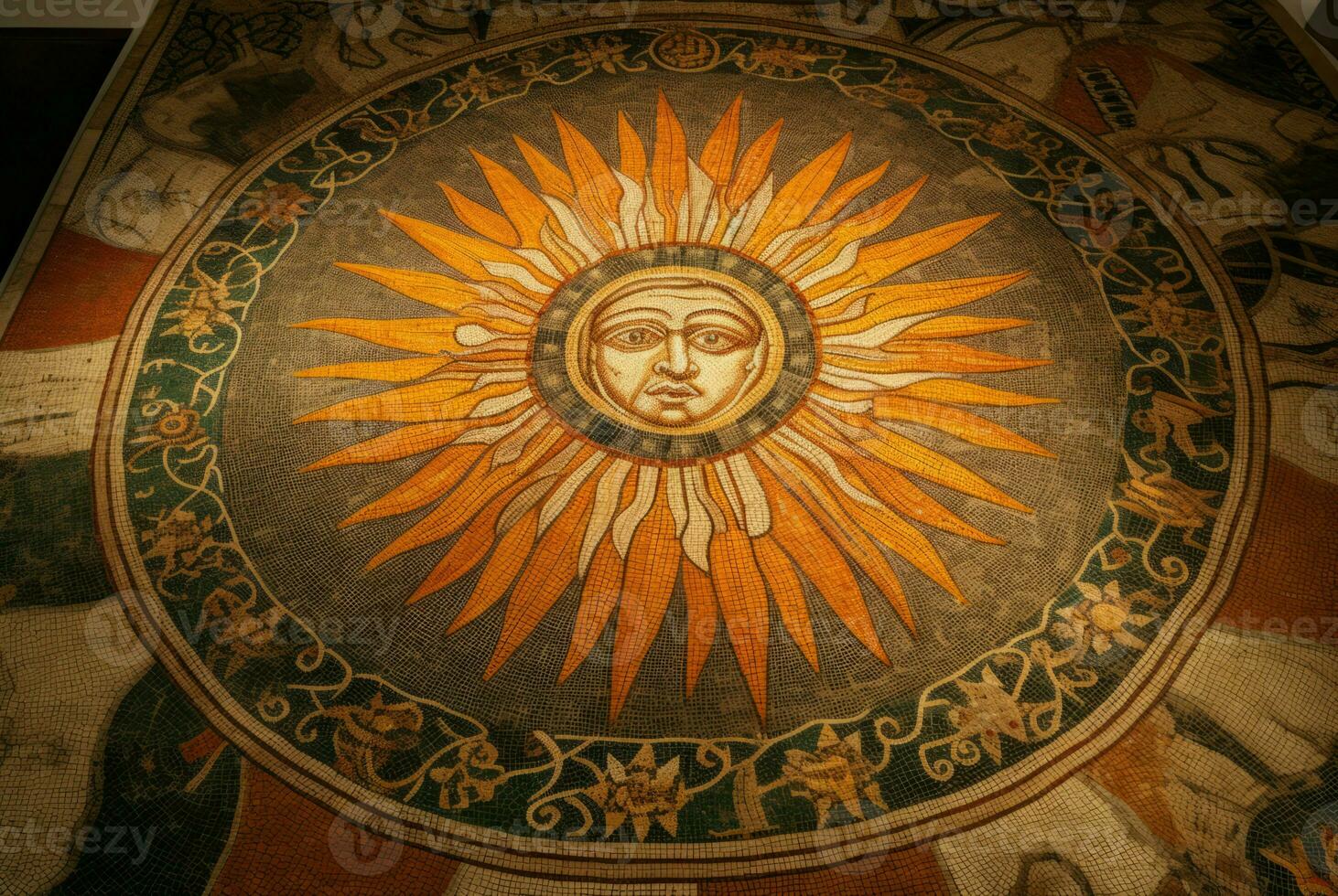 AI generated Ancient antique sun mosaic art. Generate ai photo
