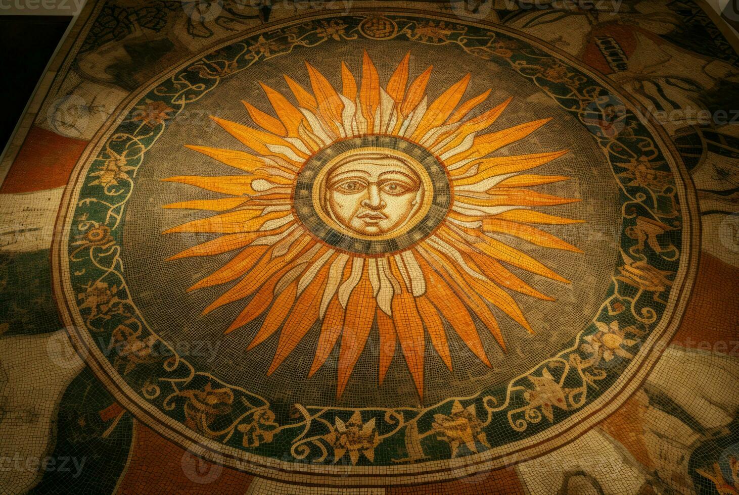 AI generated Ancient antique sun mosaic art. Generate ai photo