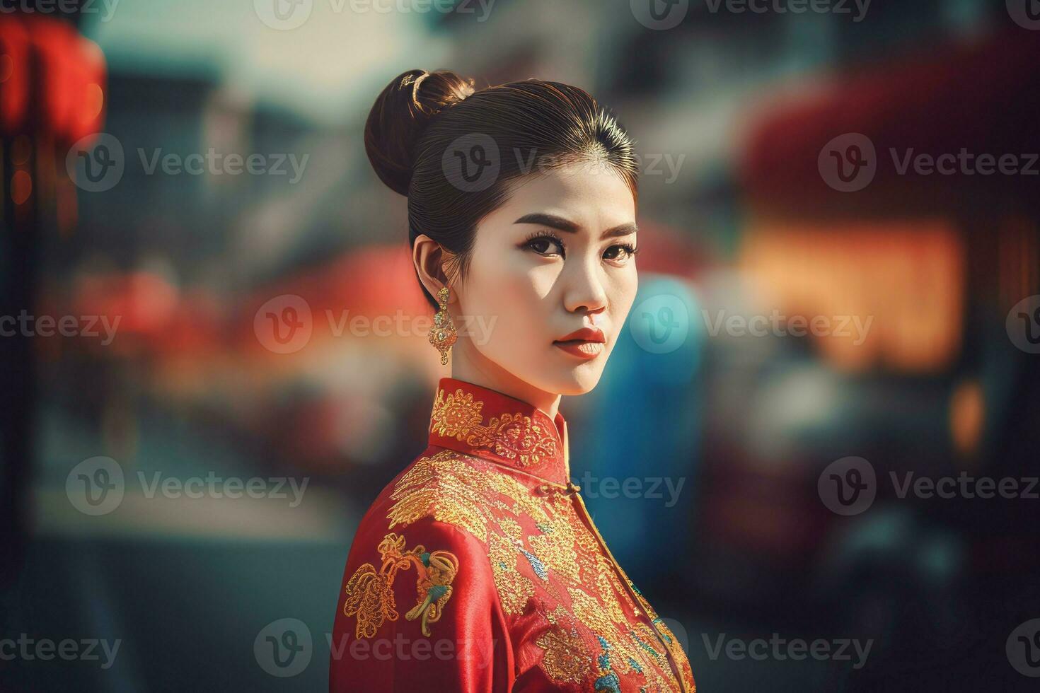 AI generated Chinese fashion model in qipao. Generate ai photo