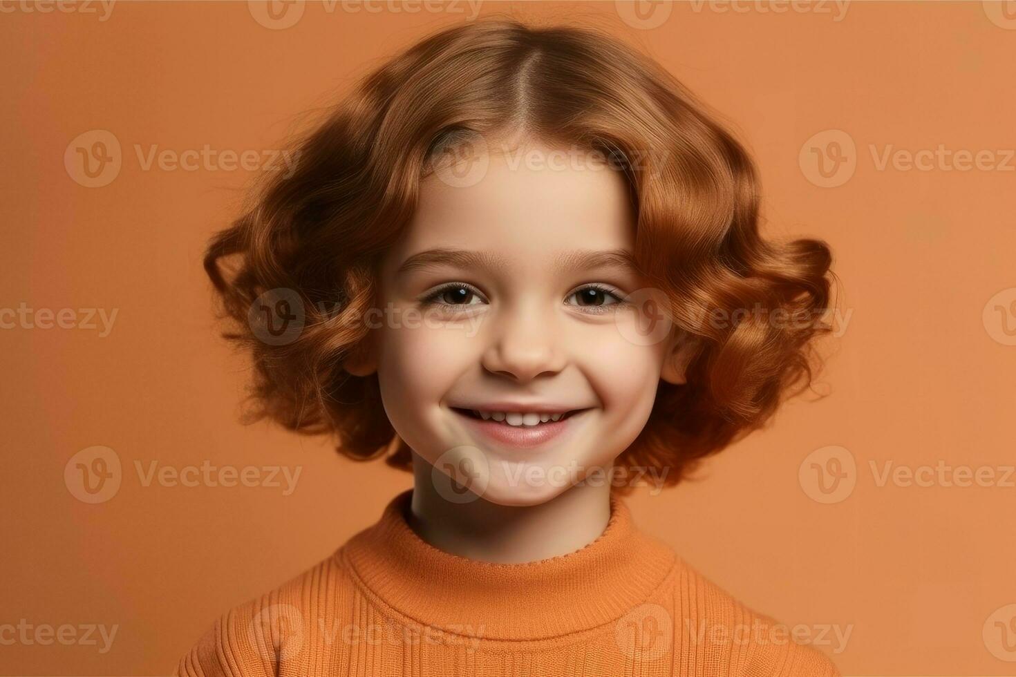 AI generated Smiling girl child with short hairstyle. Generate ai photo