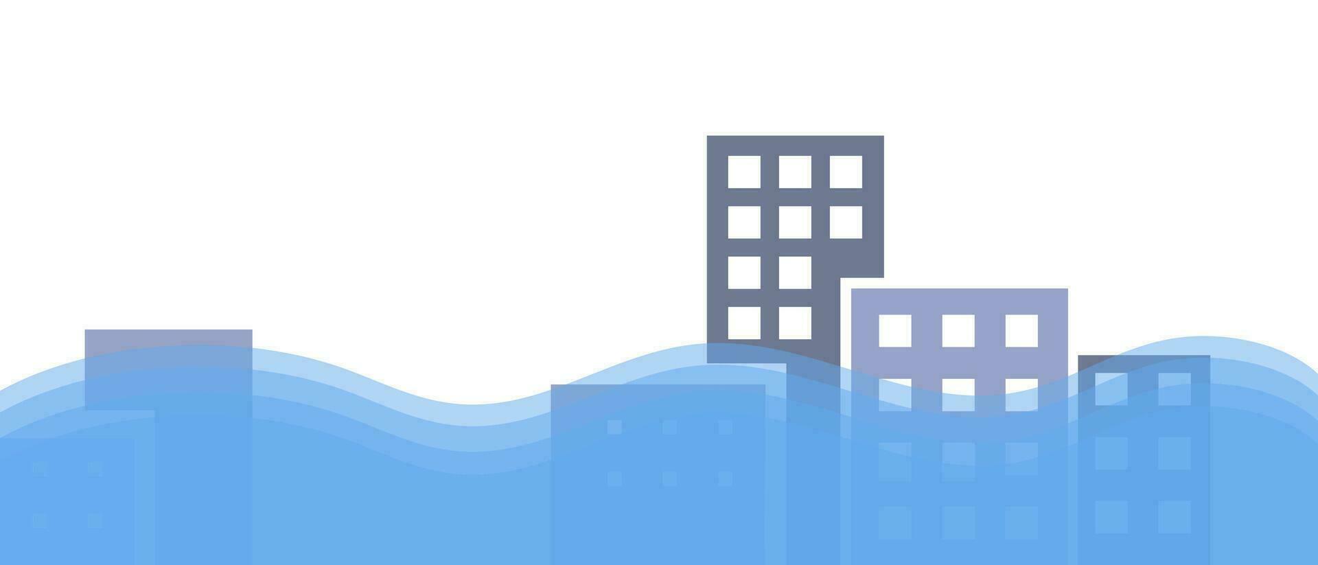 Flooded city in the coastal zone. Climate emergency banner vector