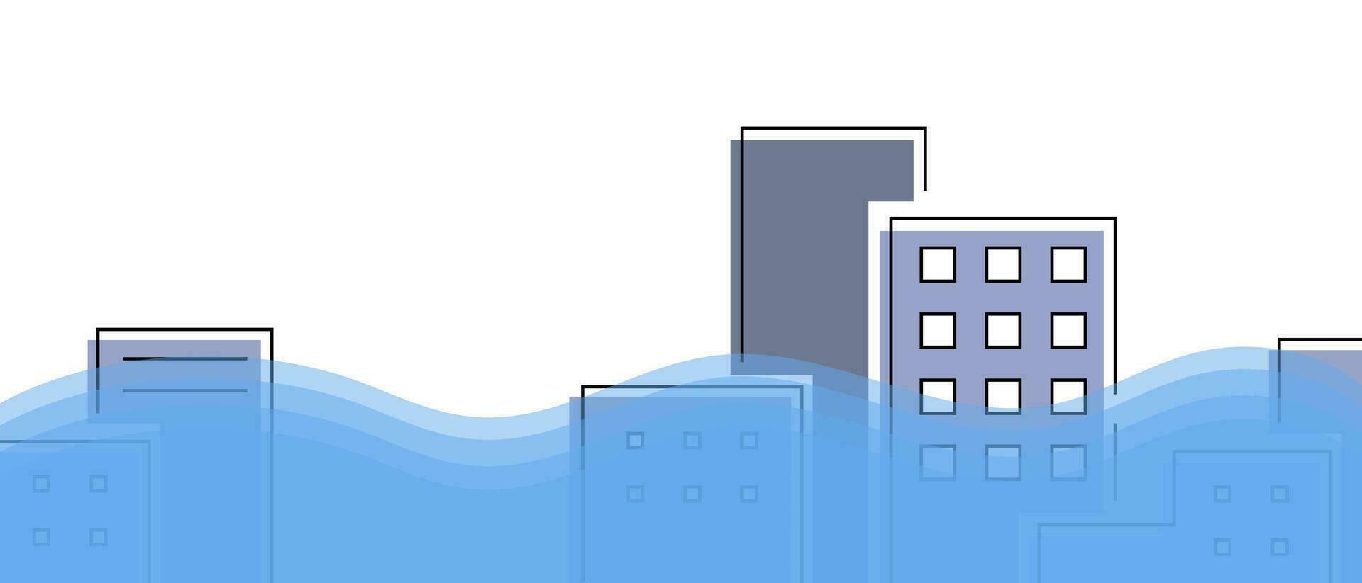 Flooded city in the coastal zone. Climate emergency banner vector