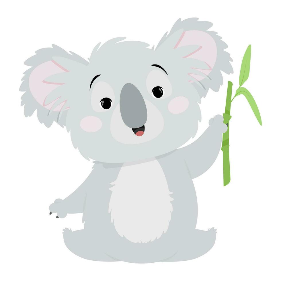 Cheerful gray koala sitting with bamboo for Australia Day vector