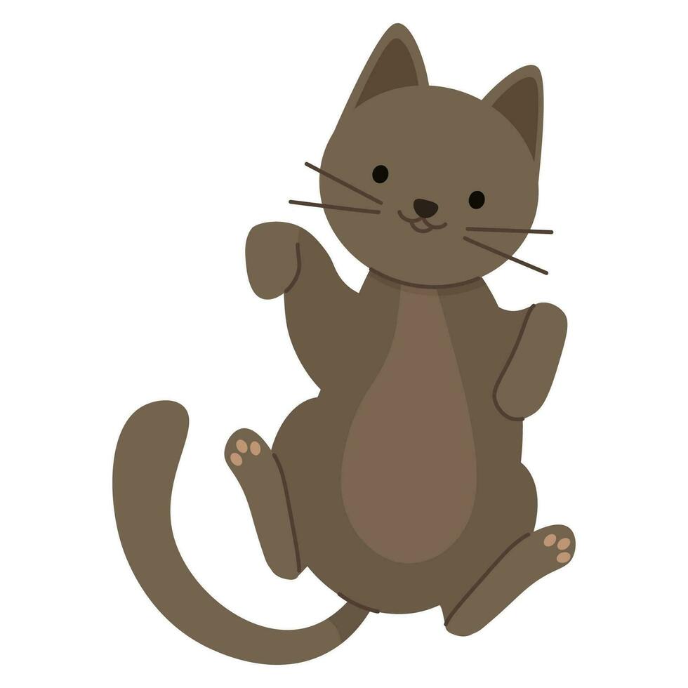 linda gris gato acostado en su espalda vector