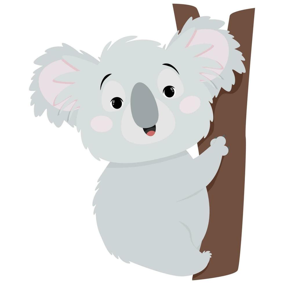 Cute flat gray koala sitting on a tree vector