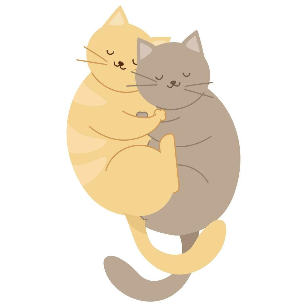 Two flat cats lie hugging vector