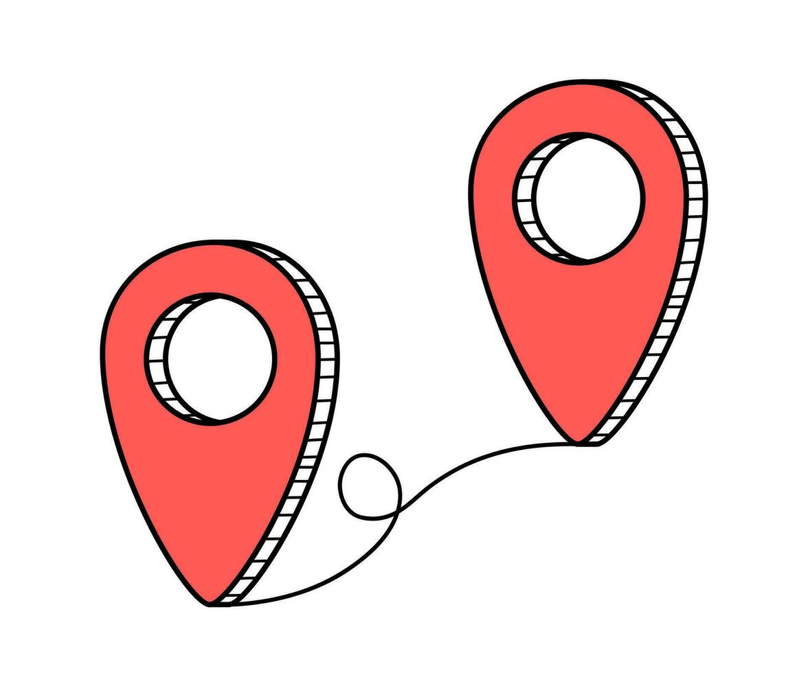 A linear path from a map point to a point. The concept of moving and trekking. vector