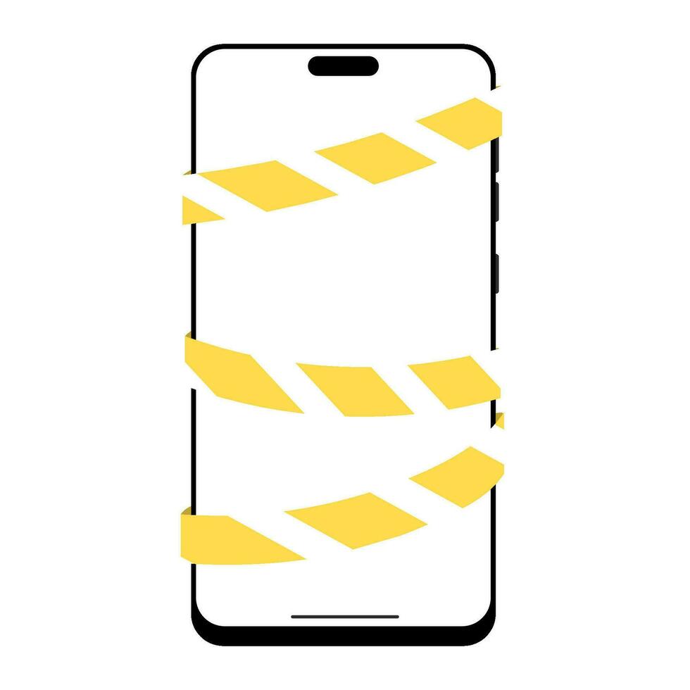 Phone with warning tape. Concept of fighting phone addiction or mobile problem vector