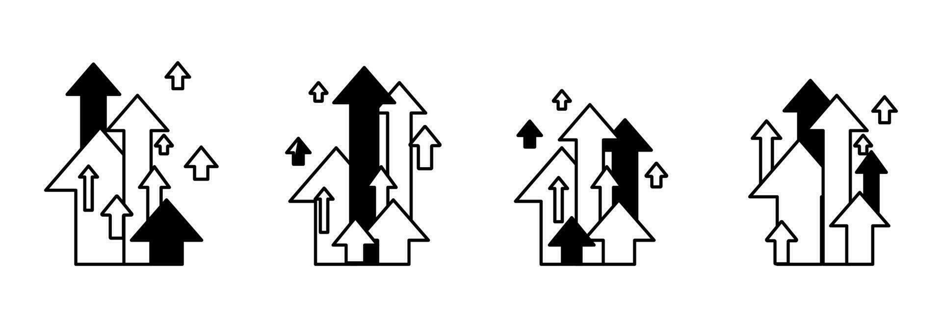 A set of various up arrows. In green color and linear styles vector