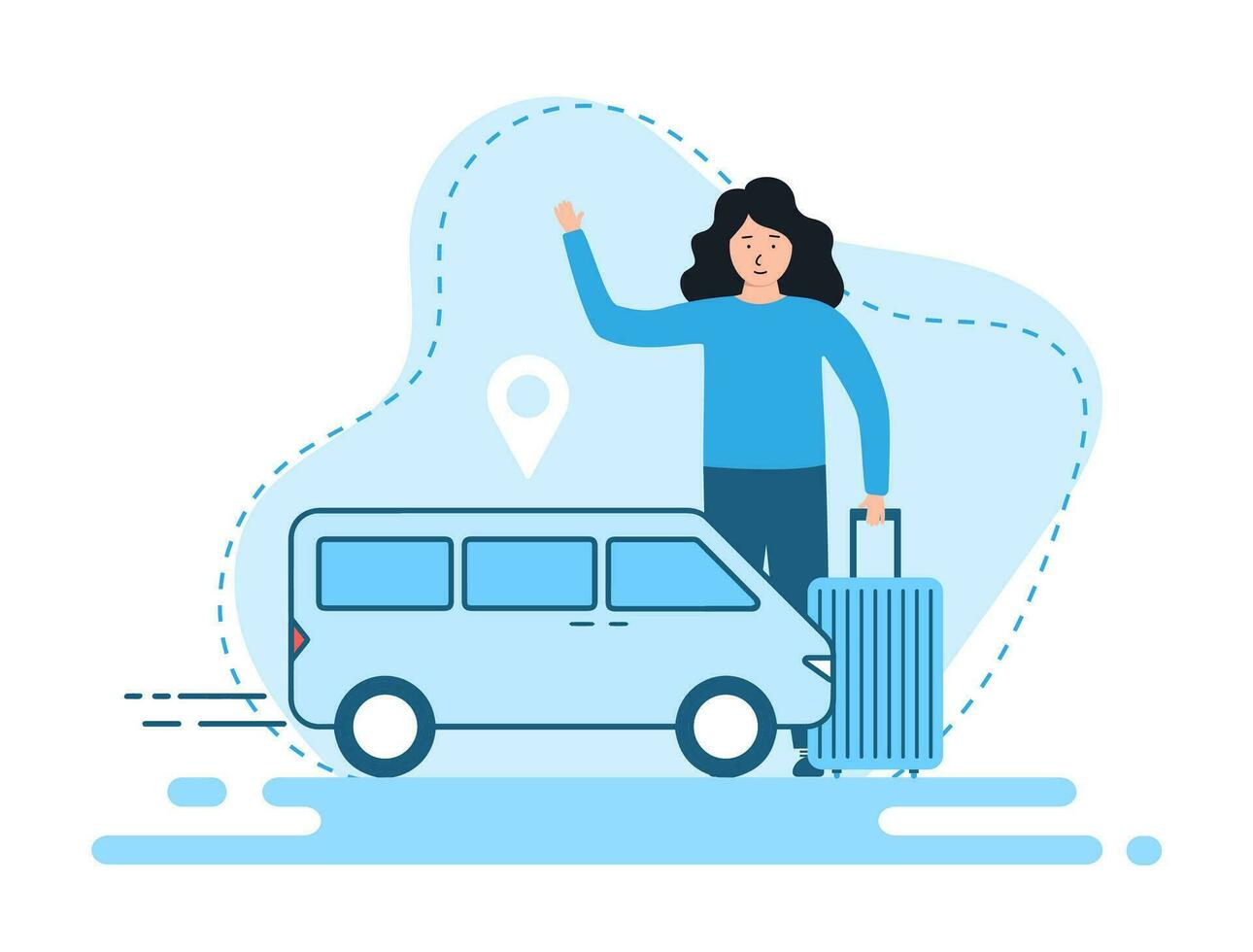 Changes in the girl's life. The concept of moving to a new place or traveling the world vector