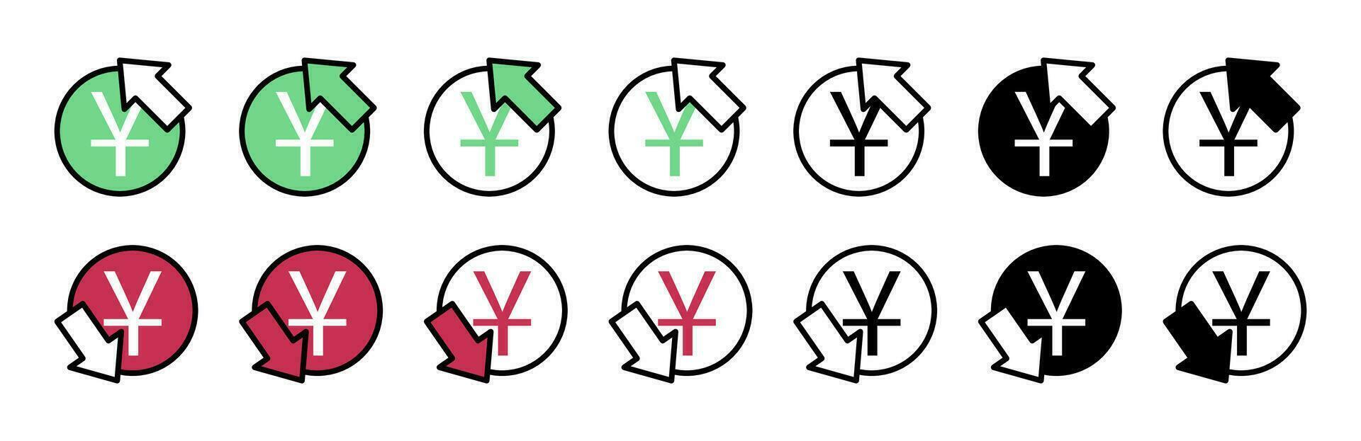Yuan coin grow. A set of various up arrows vector