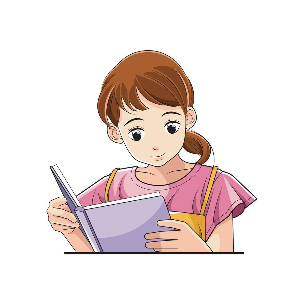 Smart kid. Girls love reading books. Vector illustration