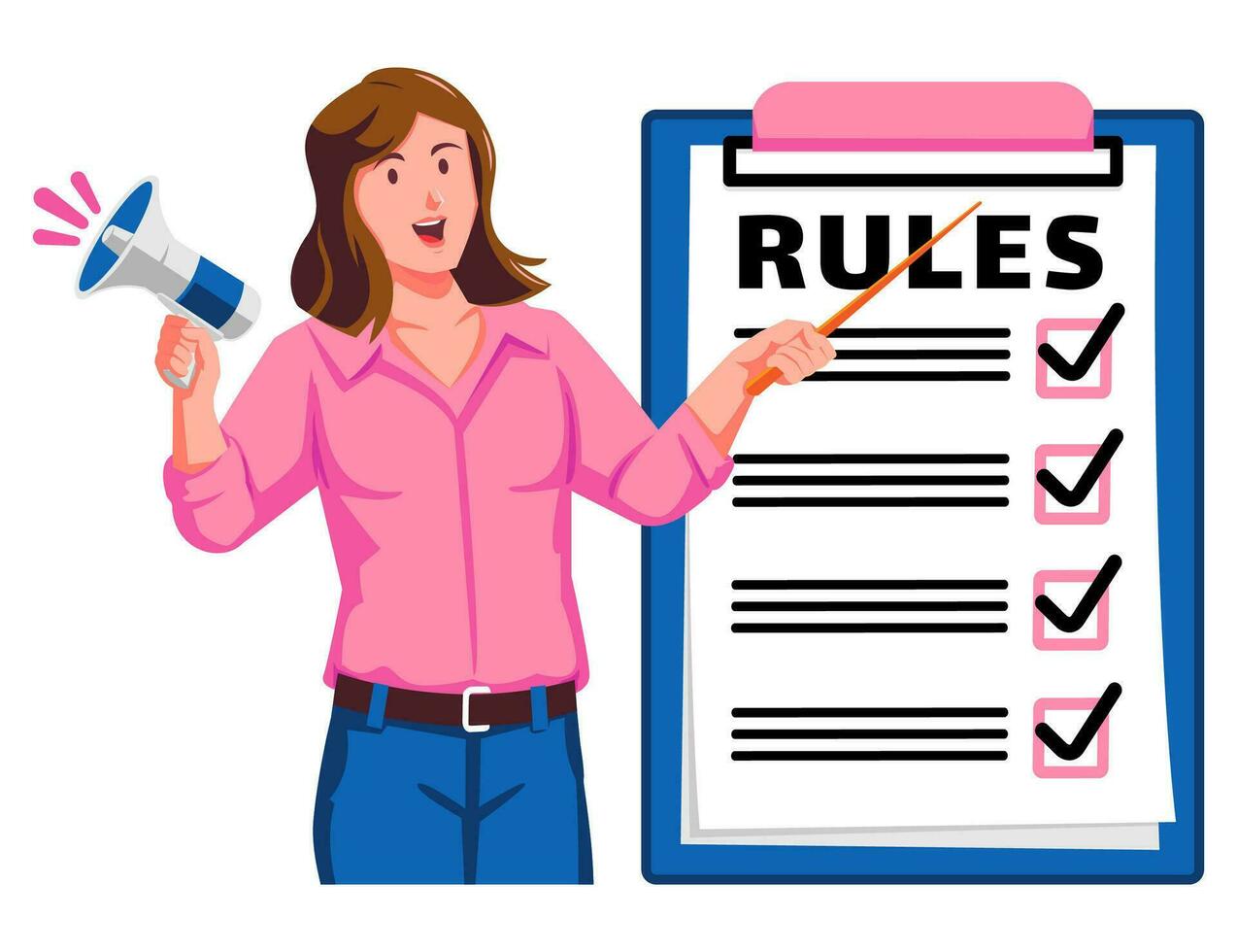 A businesswoman holding clipboard with checklist and megaphone vector