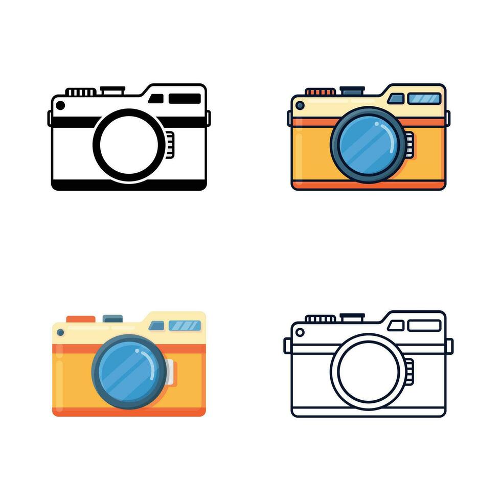 Mirrorless Camera icon set, flat cartoon simple minimalist design style, isolated by white background vector