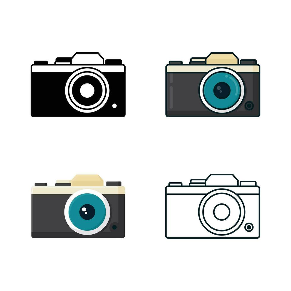 Mirrorless Camera icon set, flat cartoon simple minimalist design style, isolated by white background vector