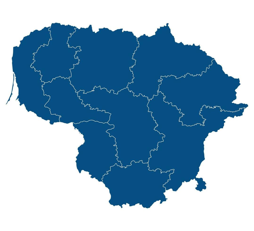 Lithuania map. Map of Lithuania in administrative regions in blue color vector