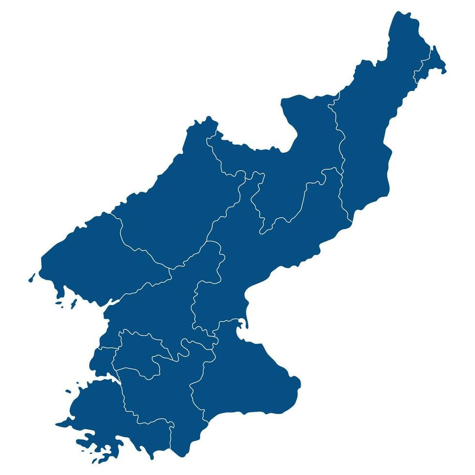 North Korea map. Map of North Korea in administrative provinces in blue color vector