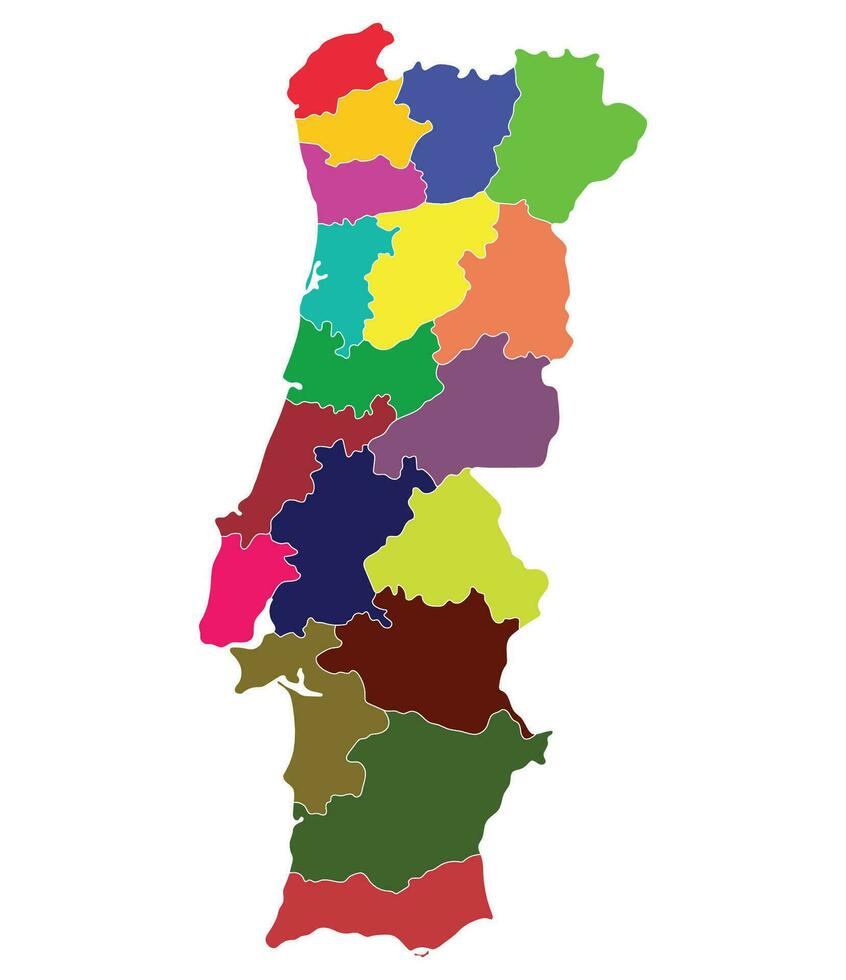 Portugal map. Map of Portugal in administrative provinces in multicolor vector