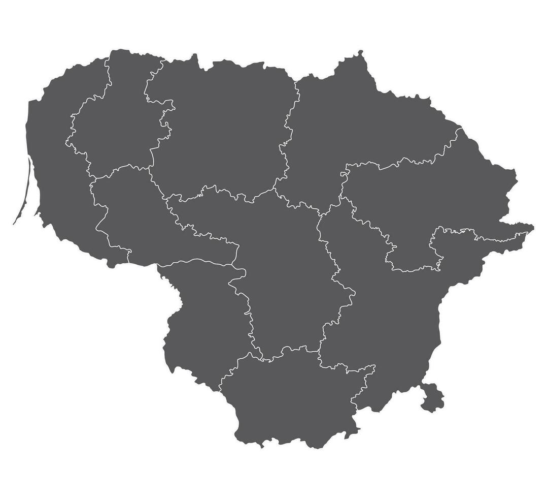 Lithuania map. Map of Lithuania in administrative regions in grey color vector