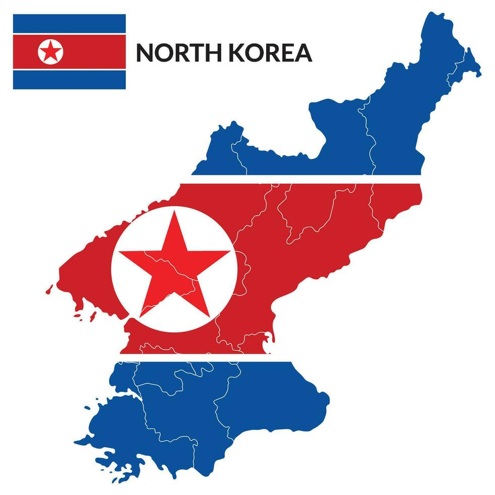 North Korea map. Map of North Korea with North Korea flag vector