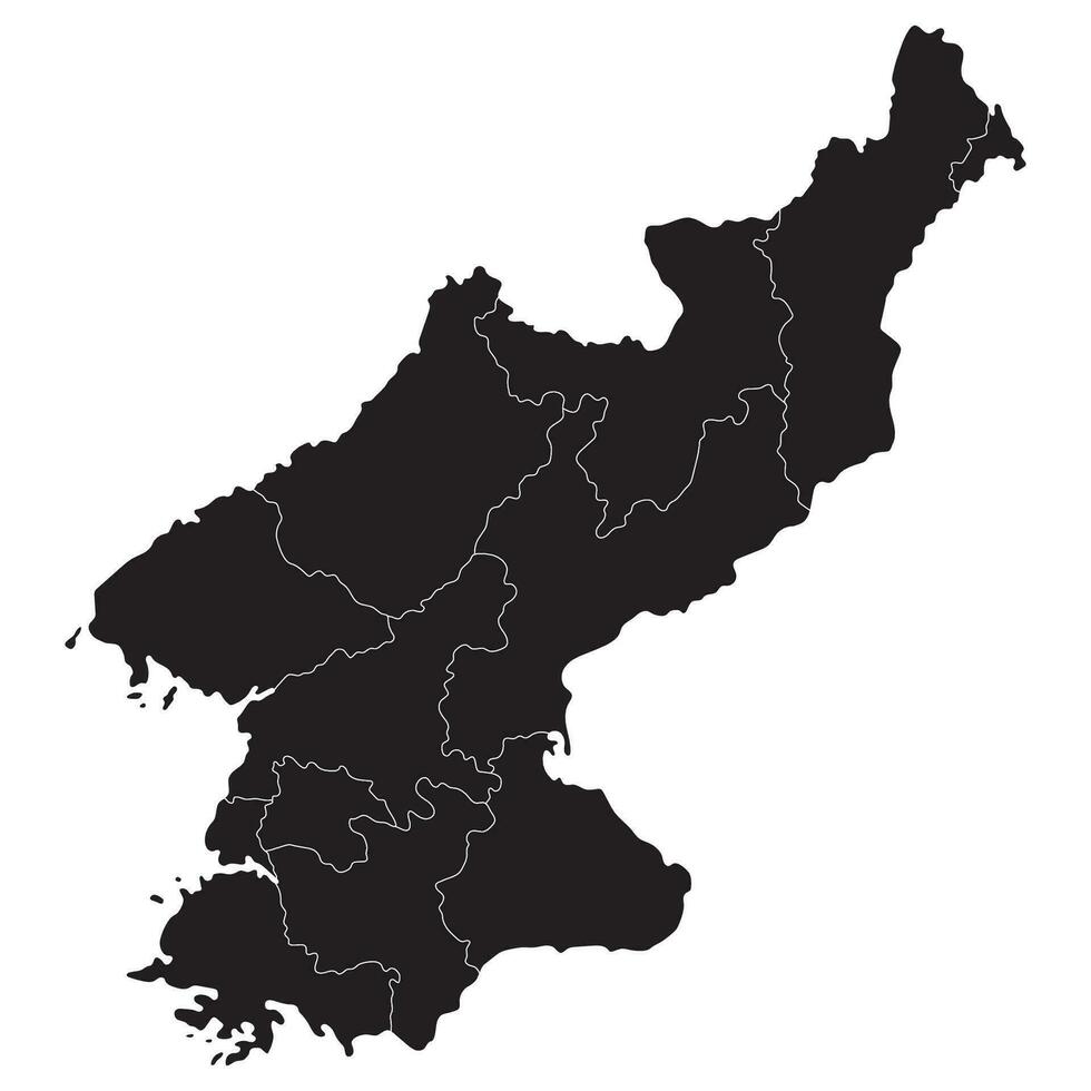 North Korea map. Map of North Korea in administrative provinces in black color vector