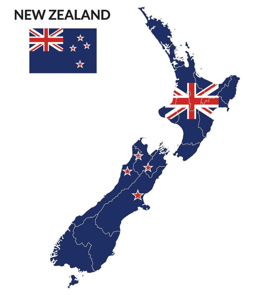 New Zealand map. Map of New Zealand with New Zealand flag vector