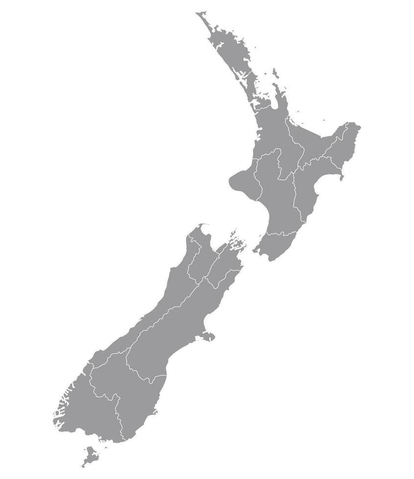 New Zealand map. Map of New Zealand in administrative provinces in grey color vector