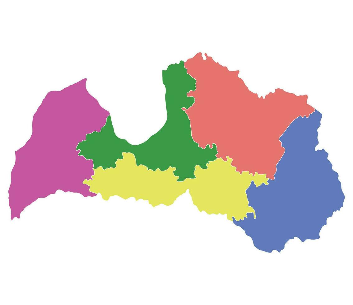 Latvia map. Map of Latvia divided into five main regions vector