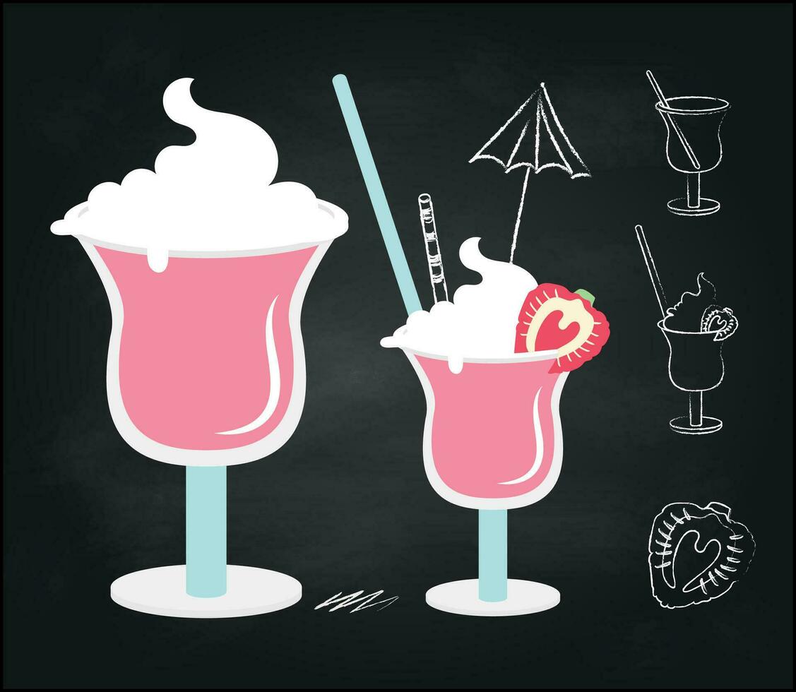 Chalk sketch of cocktails on black background vector