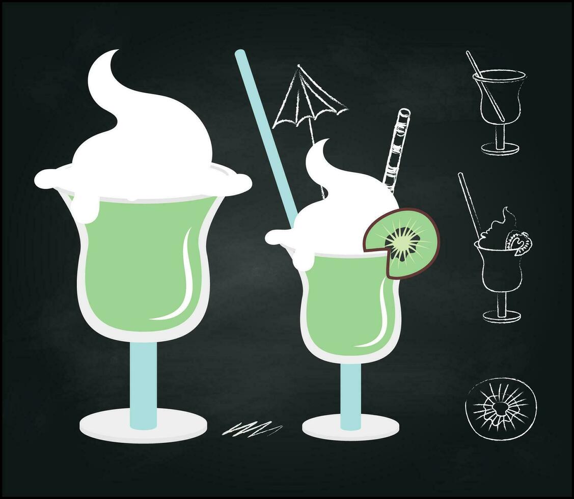 Chalk sketch of cocktails on black background vector