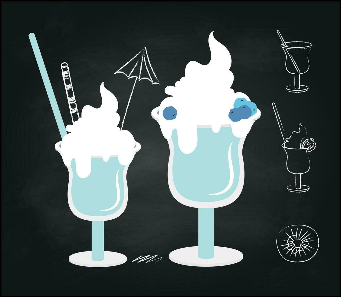 Chalk sketch of cocktails on black background vector