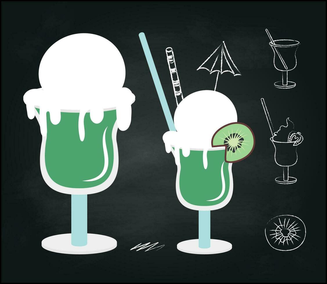 Chalk sketch of cocktails on black background vector
