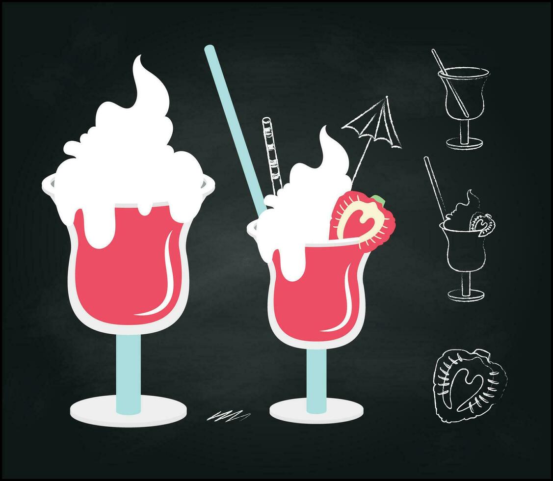 Chalk sketch of cocktails on black background vector